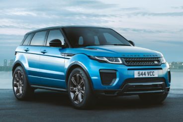 Blue Range Rover Evoque on road