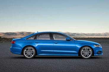 Audi A6 Saloon side profile in the light metallic blue