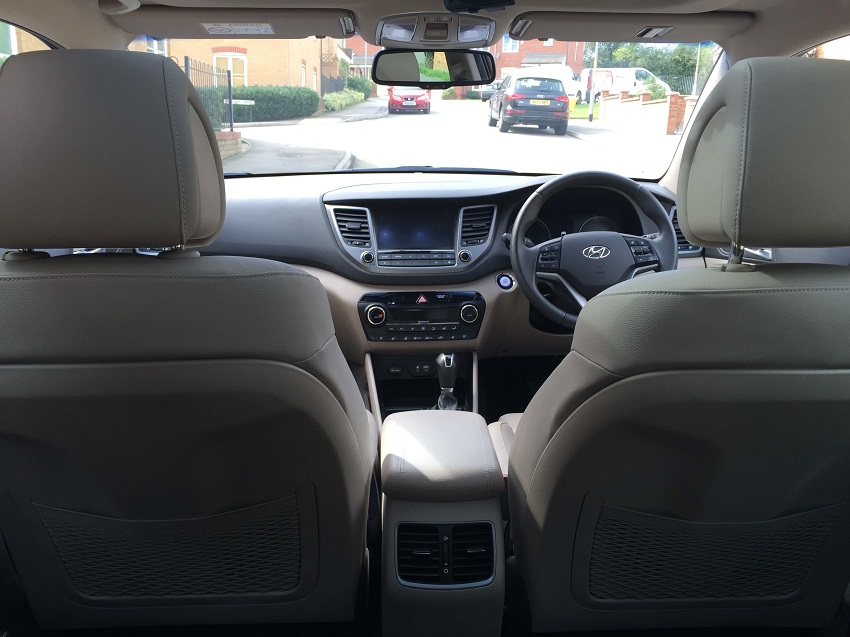 Hyundai Tucson Premium SE back seat view of front dashboard