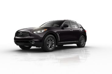 dark metallic infiniti QX70 isolated on a shiny white background