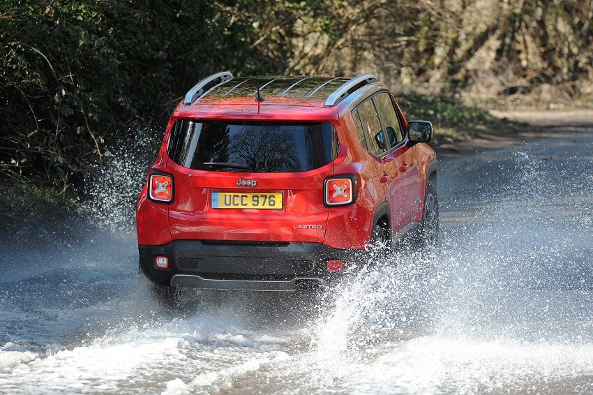 Jeep Renegade back view driving through water