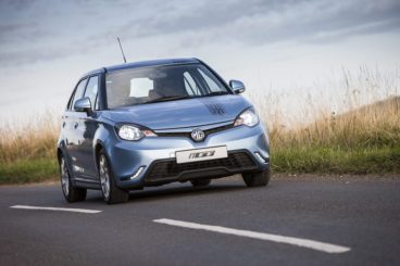 Blue MG3 driving on the road