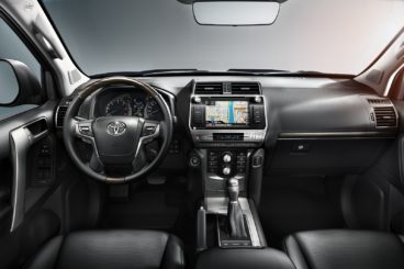 the black interior of the Toyota Land Cruiser