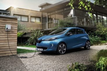 Renault Zoe in metallic light blue charging