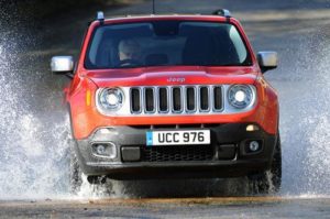 Jeep Renegade Hatchback in red driving through water