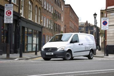 White Mercedes Vito E-Cell on the road