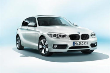 White BMW 1 Series on a white and blue background