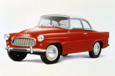 Cartoon version of a red old skoda vehicle