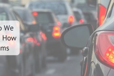 edited picture of lots of cars in traffic with brake lights on with the title How Much Time Do We Waste In Traffic and How To Avoid Traffic Jams