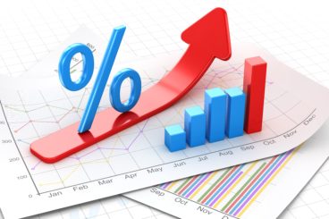 illustration showing percentages, rises and detailed graph