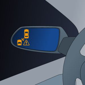 side mirror showing blind spot warning - top 10 safe cars