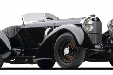 Black 1930 Mercedes SSK Trossi Roadster front view on a white background