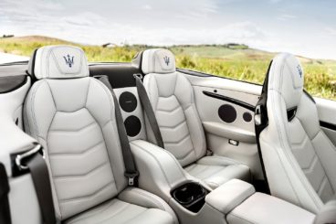 the white leather interior of the Maserati GranCabrio Convertible