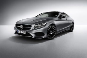 dark silver mercedes s class cabriolet isolated on white and grey background