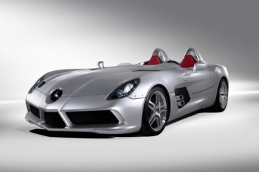 Silver Mercedes-Benz SLR McLaren on a white background