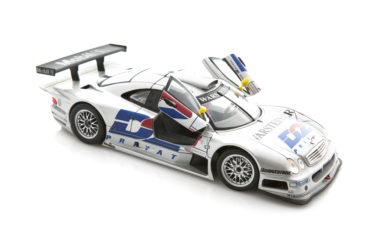 White Mercedes-Benz CLK GTR on a white background