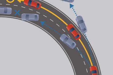 Animation showing how stability control works when a car is turning the corner