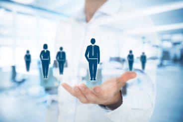 animation of man in white shirt supporting the figure of a customer