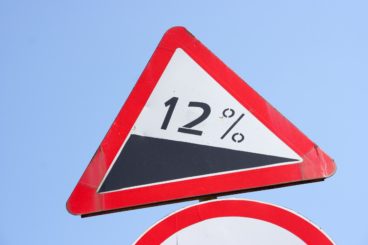 red triangle warning sign showing 12% decline of the high