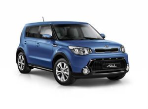Blue Kia Soul front profile