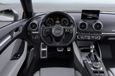 the black leather interior of the Audi A3 diesel sportback
