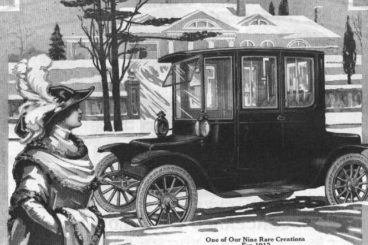 old black and white illustration of a black electric car