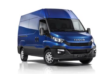 Blue Iveco Daily on a white background