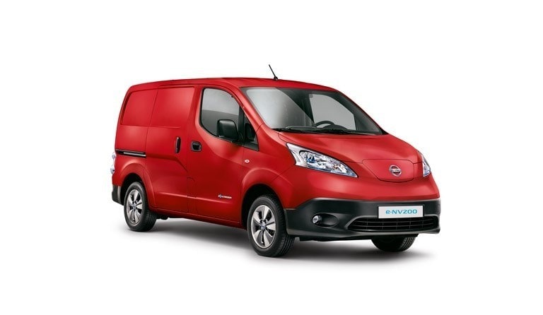 metallic red nissan e-nv200 combi estate isolated on a white background