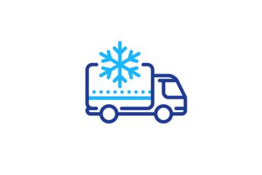 blue drawing of the sign for refrigerated van isolated on a white background
