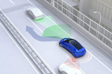 lane departure assist diagram with blue car