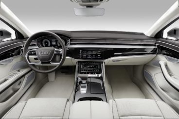 the white leather interior of the Audi a8 diesel saloon