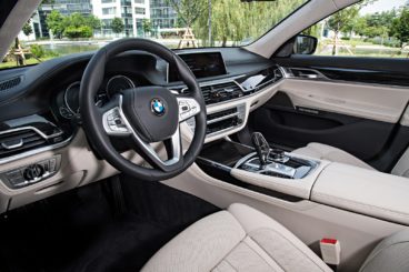 The white leather interior of the bmw 7 series diesel saloon