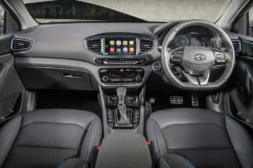 the black leather interior of the hyundai ioniq electric