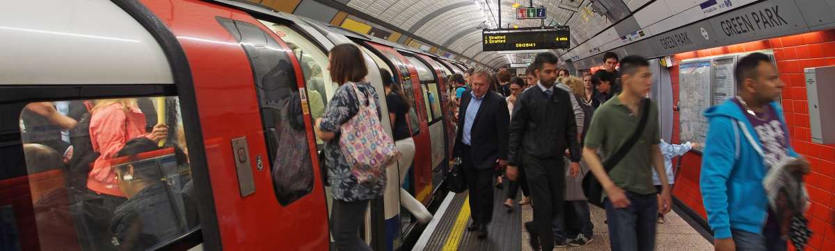 Crowds on the London Underground during rush hour