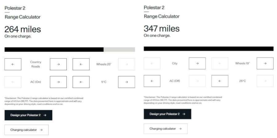 Polestar 2 Website Range Tool