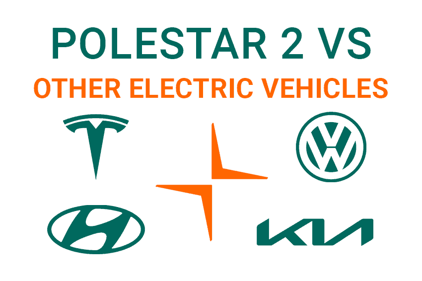 green and orange text that reads pole 2 vs other electric vehicles at the top below this are five logos in orange and green there is polestar volkswagen kia hyundai and tesla