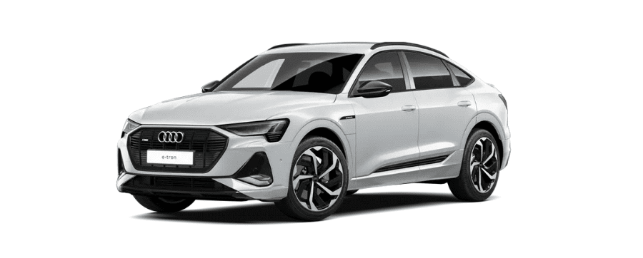 Black Edition trim of the Audi e-tron Sportback in the Glacier White exterior colour.