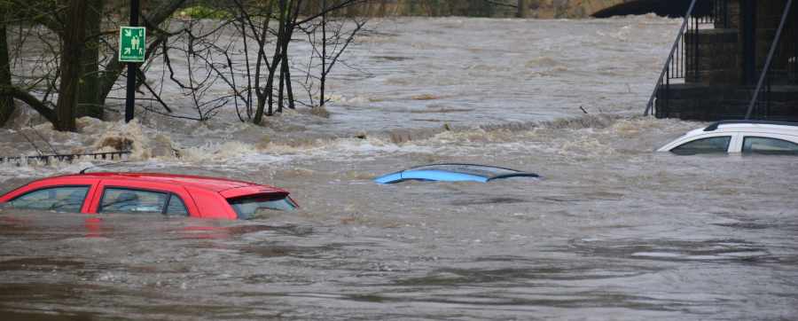 Three cars under water in a flood