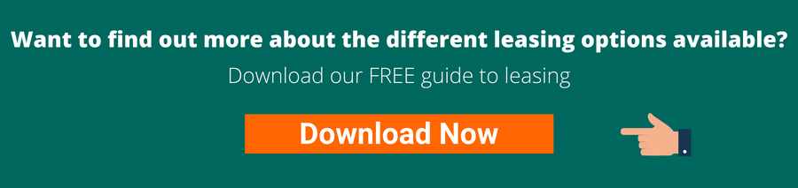 Green background with white text that reads Want to find out more about the different leasing options available? Download our FREE guide to leasing Download Now
