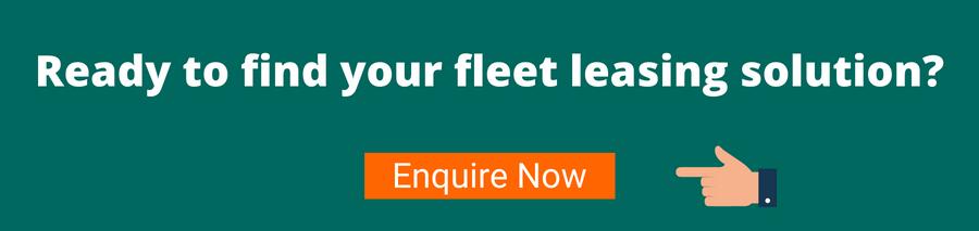 Green background with white text that reads Ready to find your fleet leasing solution? Below is a hand pointing to an orange button with white text that reads Enquire Now