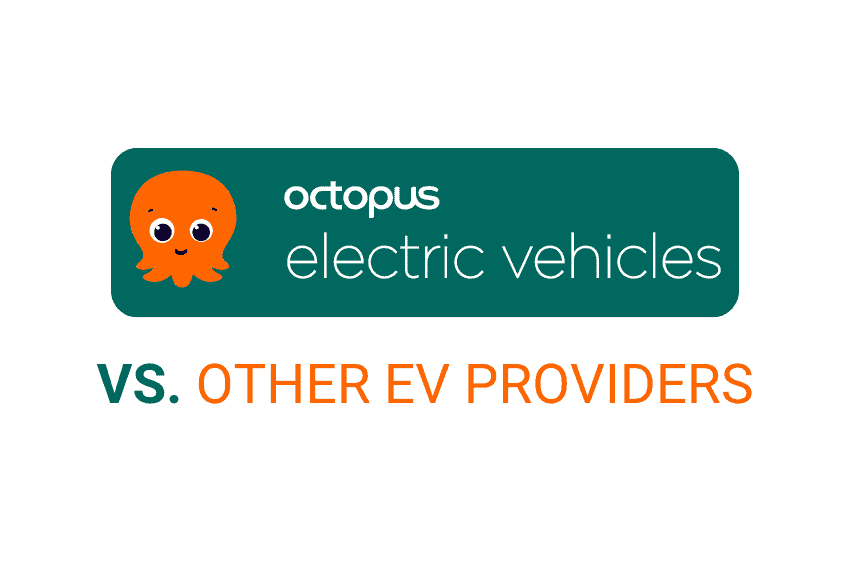 Octopus electric vehicles vs. other ev providers in green orange and white text with orange icon of an octopus