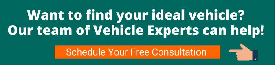 Green background with white text that reads Want to find your ideal vehicle? Our team of Vehicle Experts can help! below is a hand pointing to an orange button with white text that reads Get your FREE Consultation today this will take the user to a booking page to organise a date and time to speak with a vehicle specialist