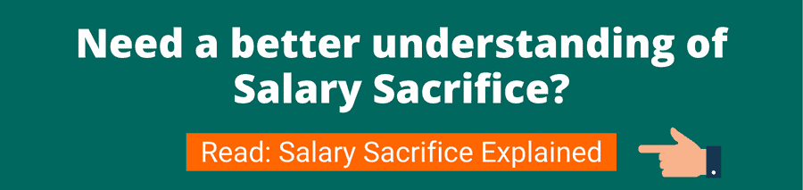Green background with white text that reads Need a better understanding of salary sacrifice? Read: Salary Sacrifice Explained this takes the user to a page outlining Salary sacrifice schemes on EVs
