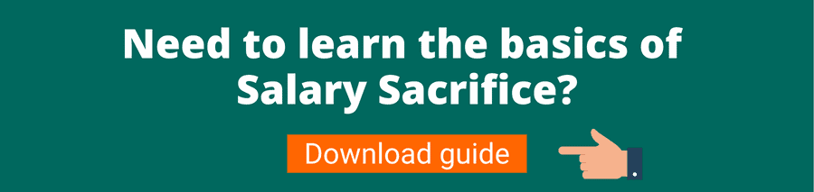 Green background with white text that reads Need to learn the basics of Salary sacrifice? Below is an orange button with white text that reads Download guide