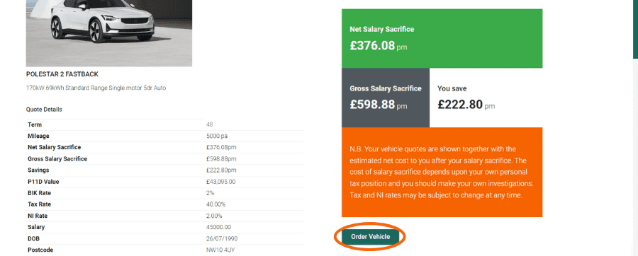 Review order on salary sacrifice portal