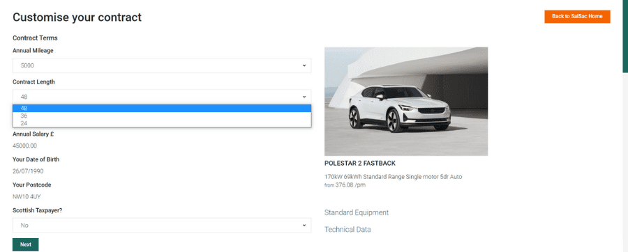 Customise your contract on salary sacrifice portal
