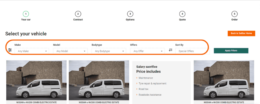 Filter make model bodytype offers and sort by vehicle options