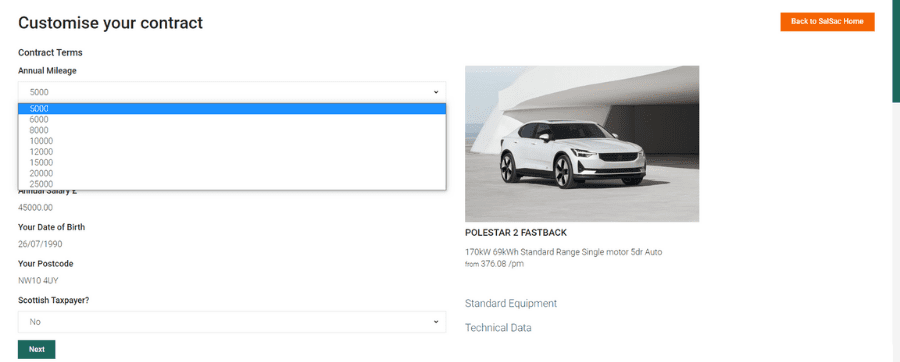 Customise annual mileage