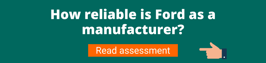 Green background with white text that reads How reliable is Ford as a manufacturer? Read assessment