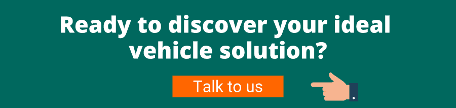 Green background with white text that reads Ready to discover your ideal vehicle solution? Talk to us